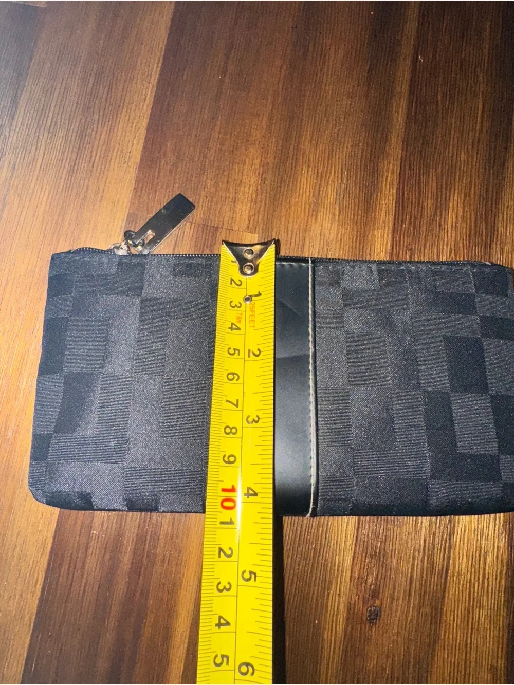 Black Tonal Checkered Fabric Zip Makeup Bag Clutch Organizer - NEW never used